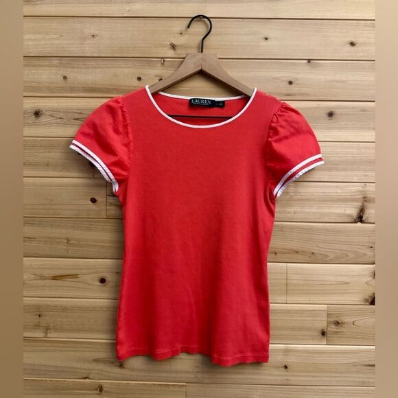 Lauren Ralph Lauren Size Medium Ribbed Cap Short Sleeve Basic Tee - Picture 1 of 11
